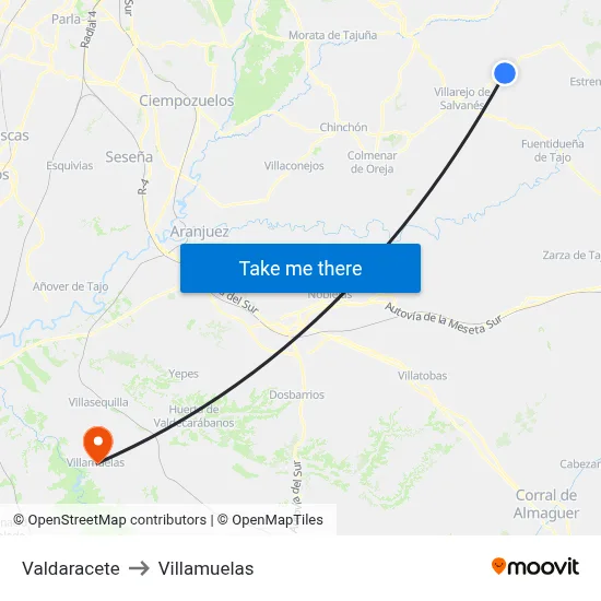 Valdaracete to Villamuelas map