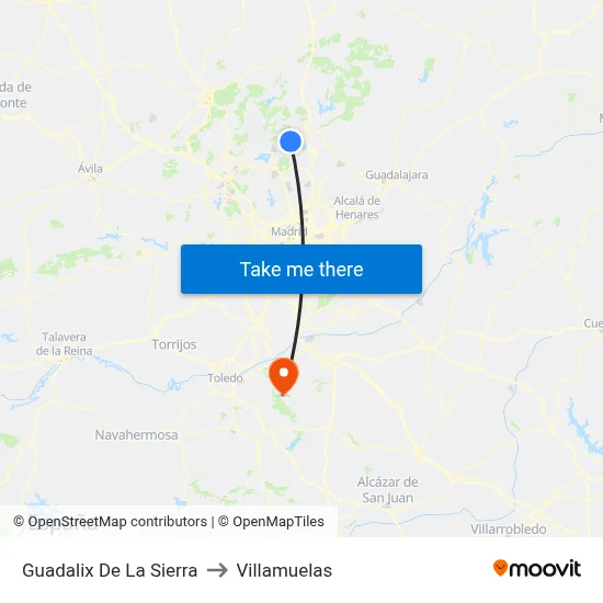 Guadalix De La Sierra to Villamuelas map