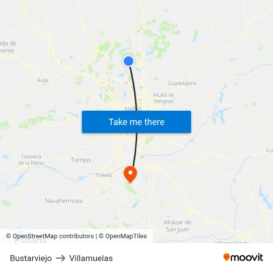 Bustarviejo to Villamuelas map
