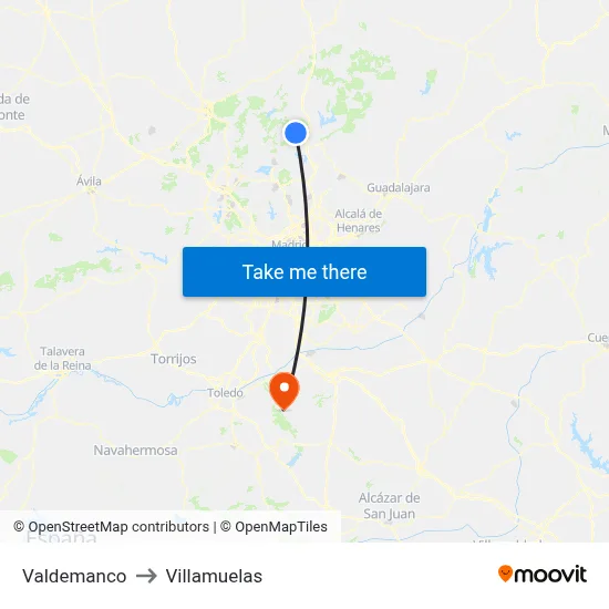 Valdemanco to Villamuelas map