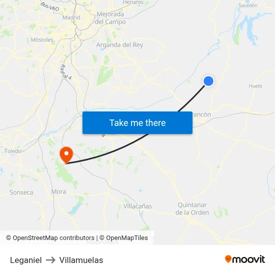 Leganiel to Villamuelas map