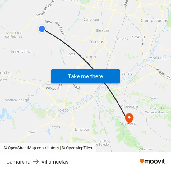 Camarena to Villamuelas map