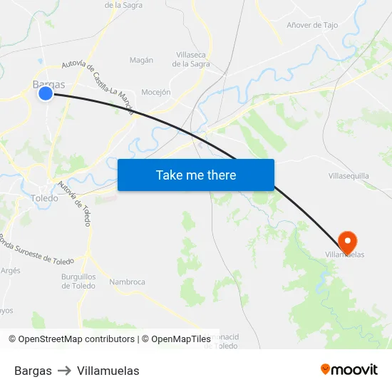 Bargas to Villamuelas map
