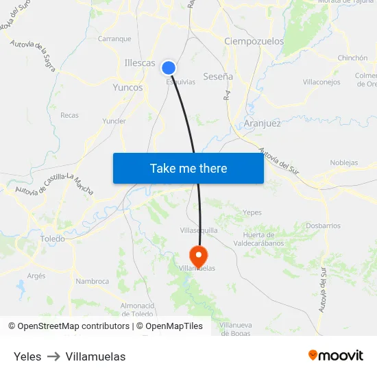 Yeles to Villamuelas map