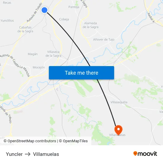 Yuncler to Villamuelas map