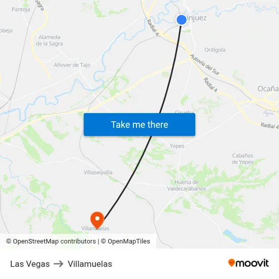Las Vegas to Villamuelas map