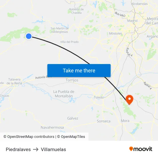 Piedralaves to Villamuelas map