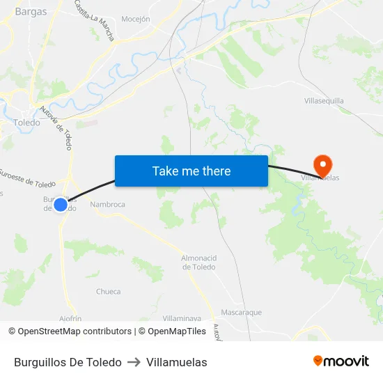 Burguillos De Toledo to Villamuelas map