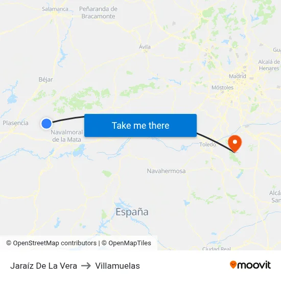 Jaraíz De La Vera to Villamuelas map