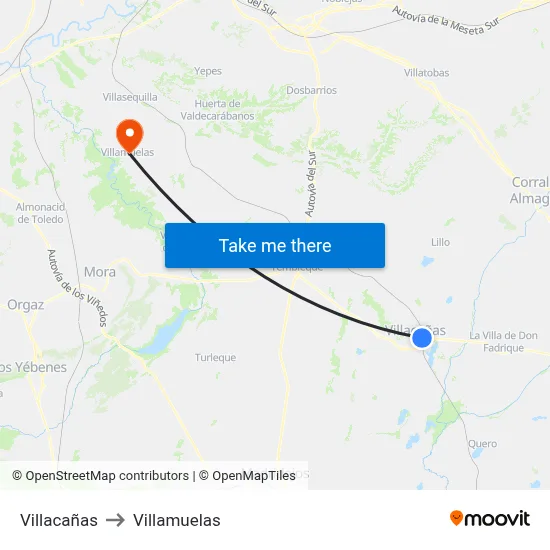 Villacañas to Villamuelas map