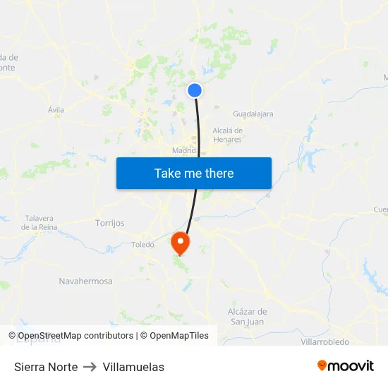 Sierra Norte to Villamuelas map