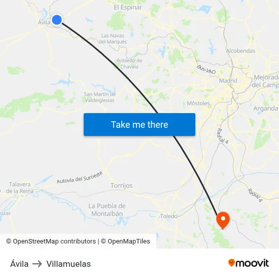 Ávila to Villamuelas map