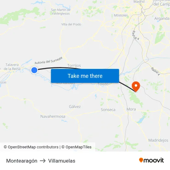 Montearagón to Villamuelas map