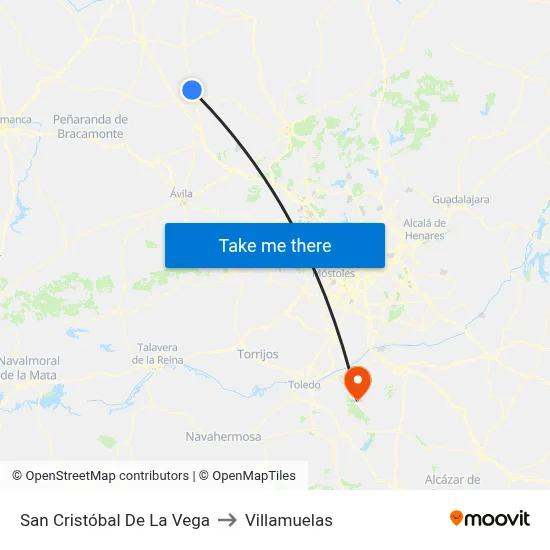San Cristóbal De La Vega to Villamuelas map