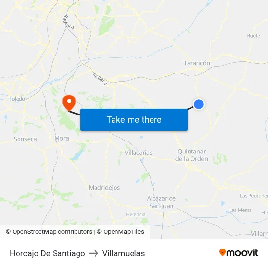 Horcajo De Santiago to Villamuelas map