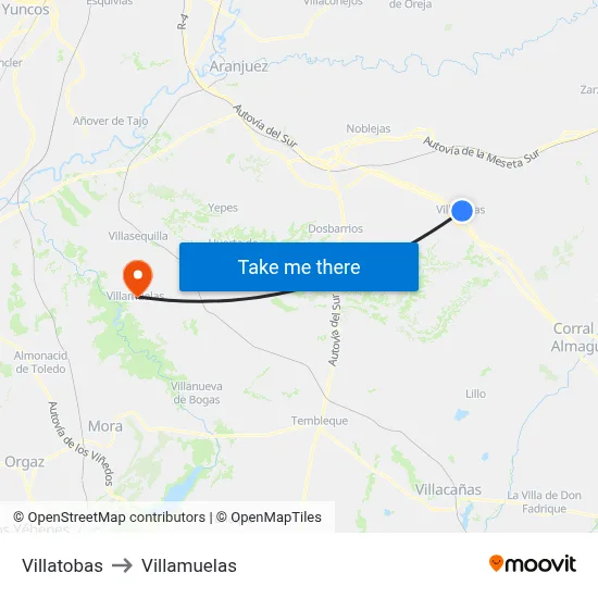 Villatobas to Villamuelas map