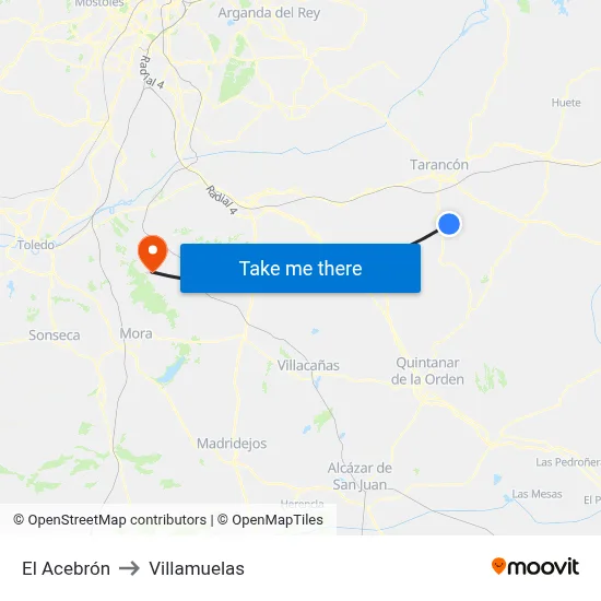 El Acebrón to Villamuelas map