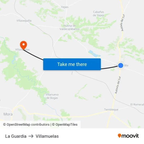 La Guardia to Villamuelas map