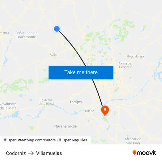 Codorniz to Villamuelas map