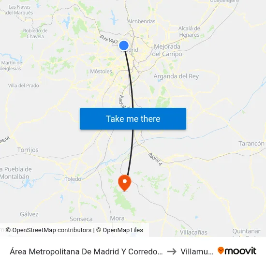 Área Metropolitana De Madrid Y Corredor Del Henares to Villamuelas map