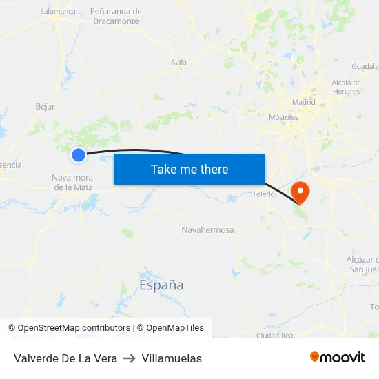 Valverde De La Vera to Villamuelas map