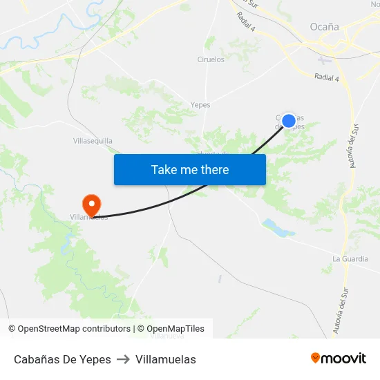 Cabañas De Yepes to Villamuelas map