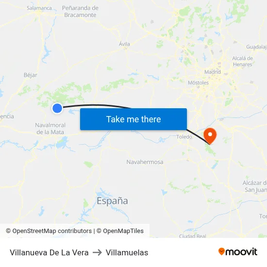 Villanueva De La Vera to Villamuelas map