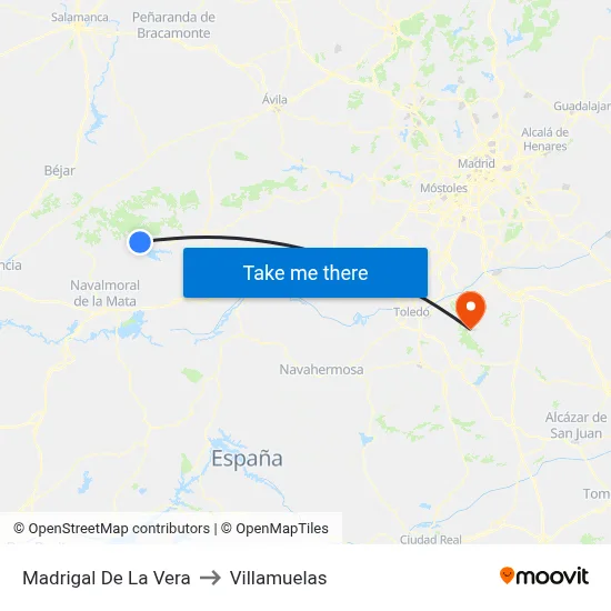 Madrigal De La Vera to Villamuelas map