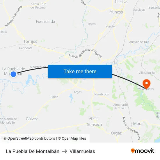 La Puebla De Montalbán to Villamuelas map