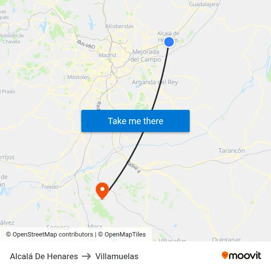 Alcalá De Henares to Villamuelas map