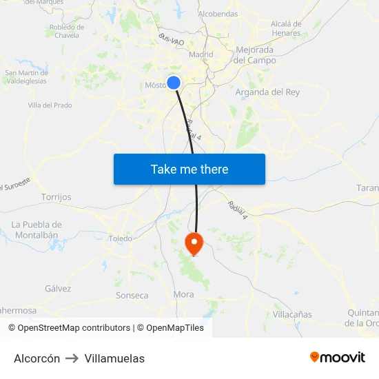 Alcorcón to Villamuelas map