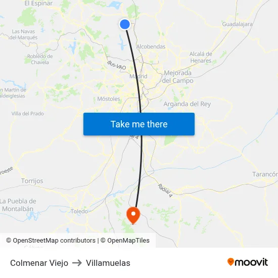 Colmenar Viejo to Villamuelas map