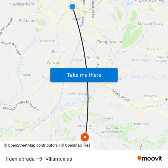 Fuenlabrada to Villamuelas map