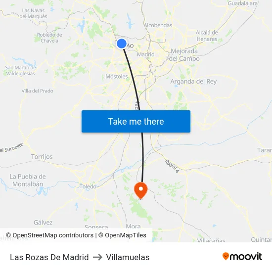 Las Rozas De Madrid to Villamuelas map