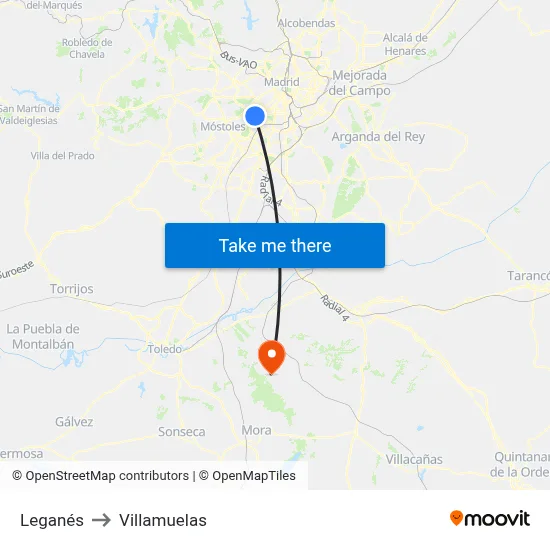 Leganés to Villamuelas map