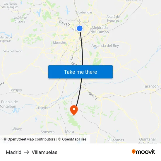Madrid to Villamuelas map