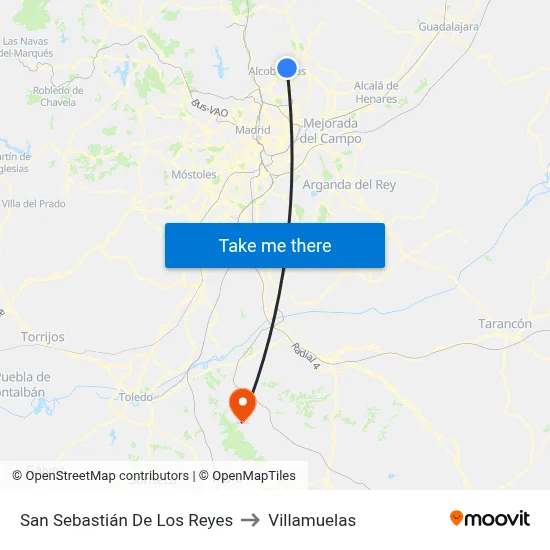 San Sebastián De Los Reyes to Villamuelas map