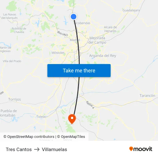 Tres Cantos to Villamuelas map