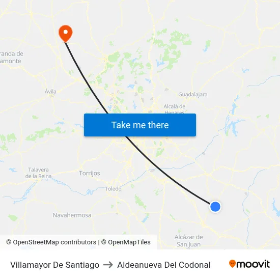 Villamayor De Santiago to Aldeanueva Del Codonal map