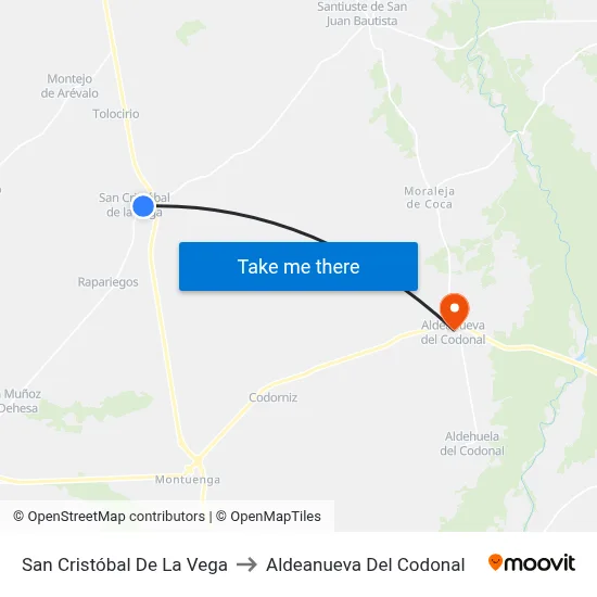 San Cristóbal De La Vega to Aldeanueva Del Codonal map