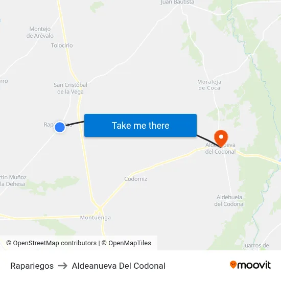 Rapariegos to Aldeanueva Del Codonal map