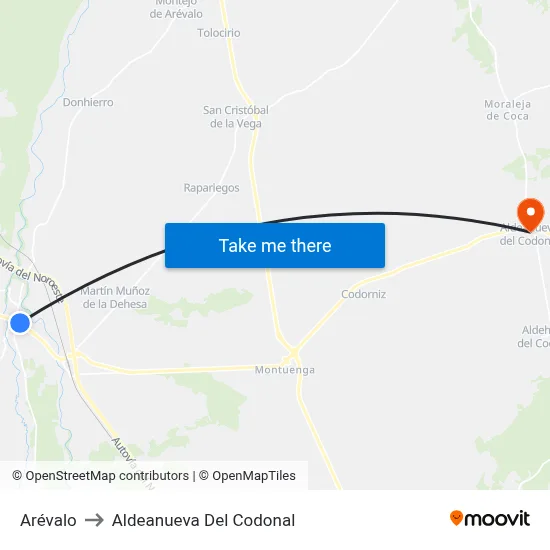 Arévalo to Aldeanueva Del Codonal map