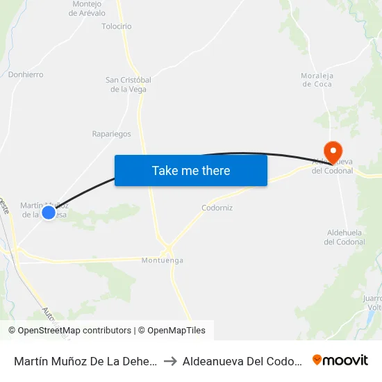 Martín Muñoz De La Dehesa to Aldeanueva Del Codonal map