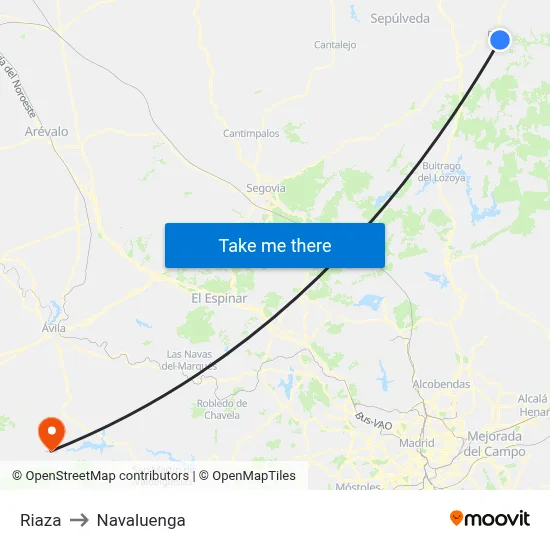 Riaza to Navaluenga map