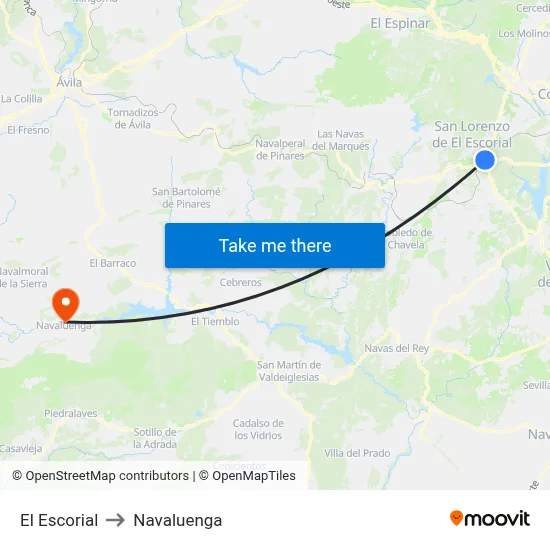 El Escorial to Navaluenga map