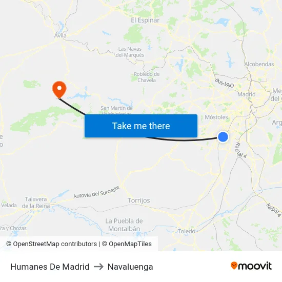 Humanes De Madrid to Navaluenga map