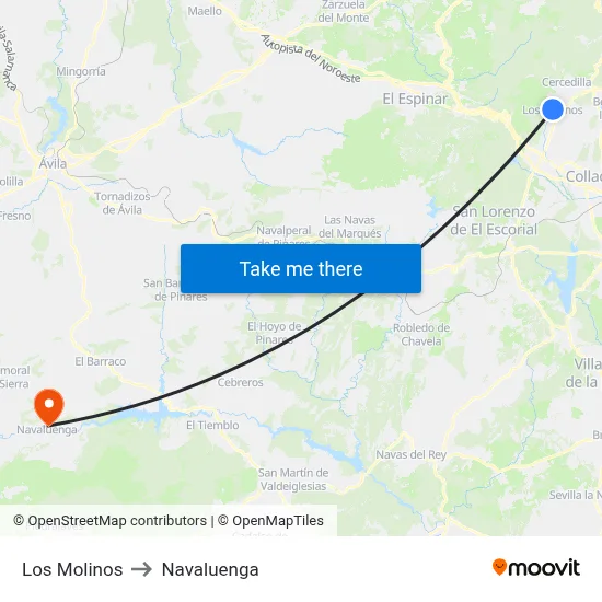 Los Molinos to Navaluenga map