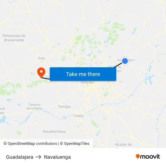 Guadalajara to Navaluenga map