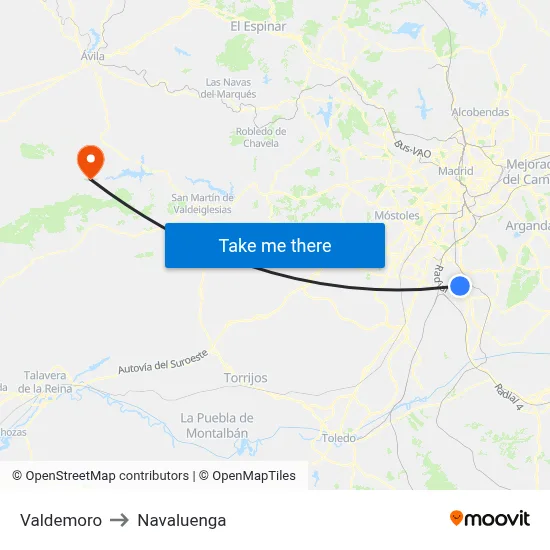 Valdemoro to Navaluenga map