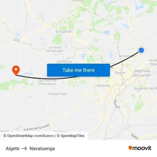 Algete to Navaluenga map